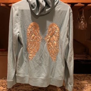 Victorias Secret Angel classic aqua hoodie featuring gold sequin wings.